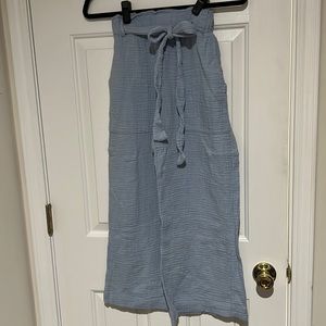 Casual linen wide leg crop pant